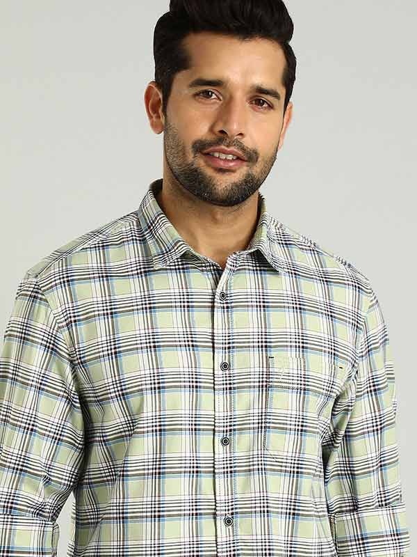 Indian Terrain Men's Regular Fit Full Sleeve Checkered Green Shirt